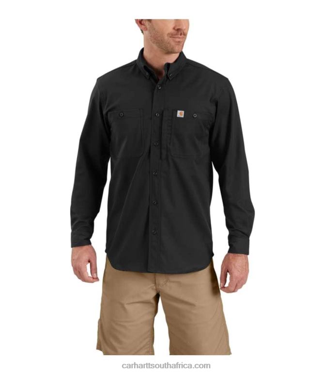 Men Black 6D80X114 Carhartt Rugged Professional Series Relaxed Fit Canvas Long Sleeve Work Shirt