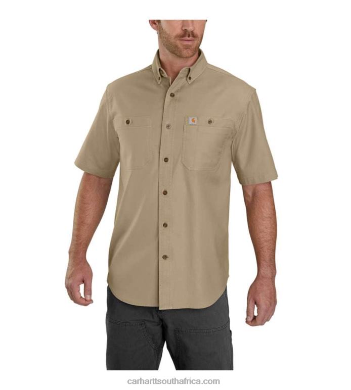 Men Dark Khaki 6D80X113 Carhartt Rugged Flex Rigby Short-Sleeve Work Shirt