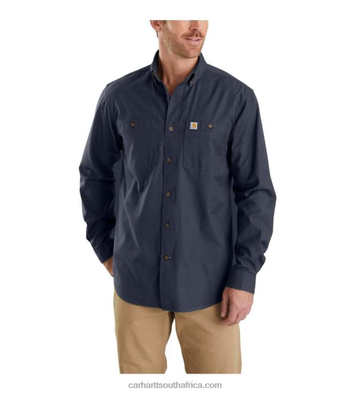 Men Dark Khaki 6D80X115 Carhartt Rugged Flex Relaxed Fit Midweight Canvas Long-Sleeve Shirt