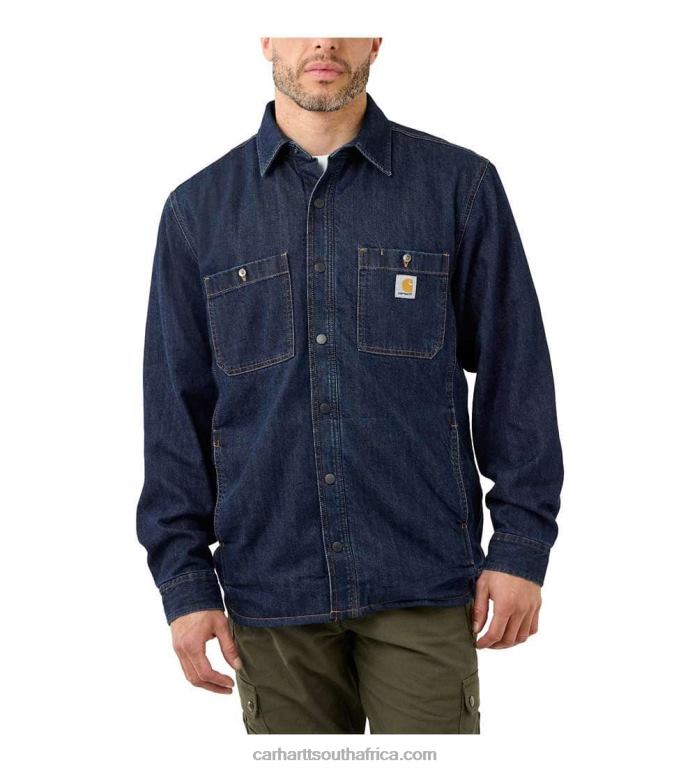 Men Glacier 6D80X109 Carhartt Relaxed Fit Denim Fleece Lined Snap-Front Shirt