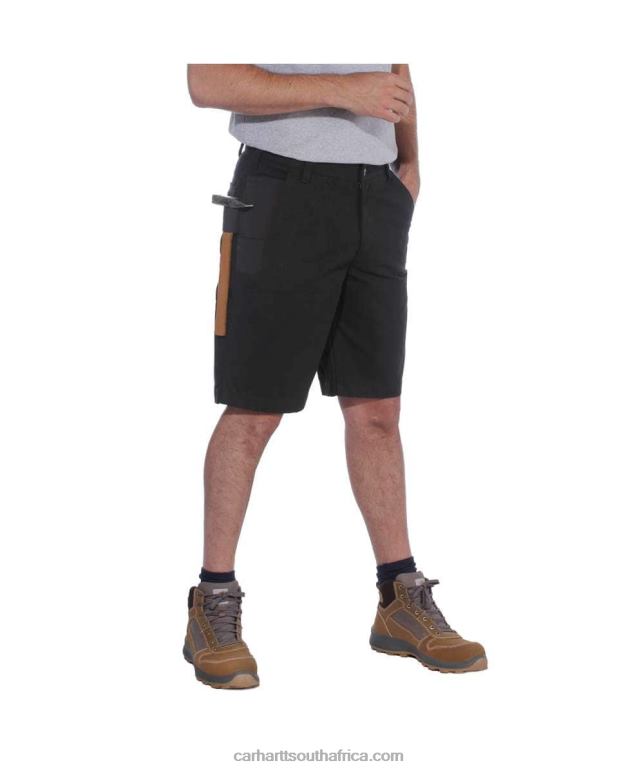 Men Black 6D80X148 Carhartt Steel Rugged Flex Relaxed Fit Utility Work Short