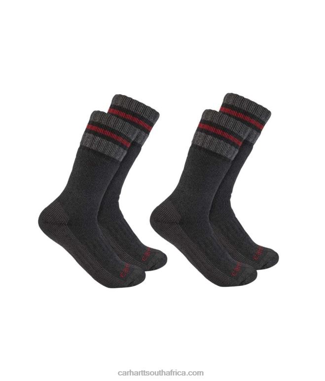 Men Black 6D80X173 Carhartt Heavyweight Synthetic-Wool Blend Boot Sock 2 Pairs