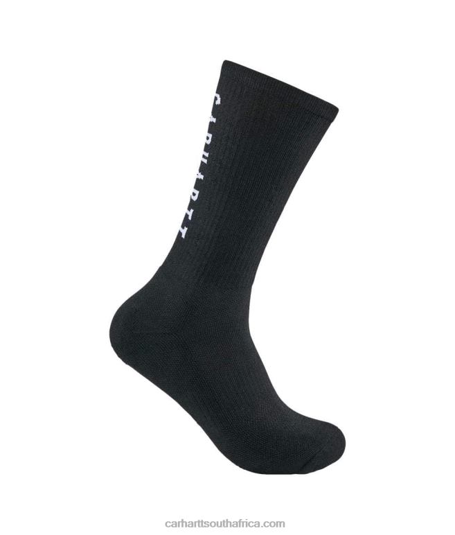 Men Black 6D80X176 Carhartt Force Midweight Logo Crew Sock 3 Pairs