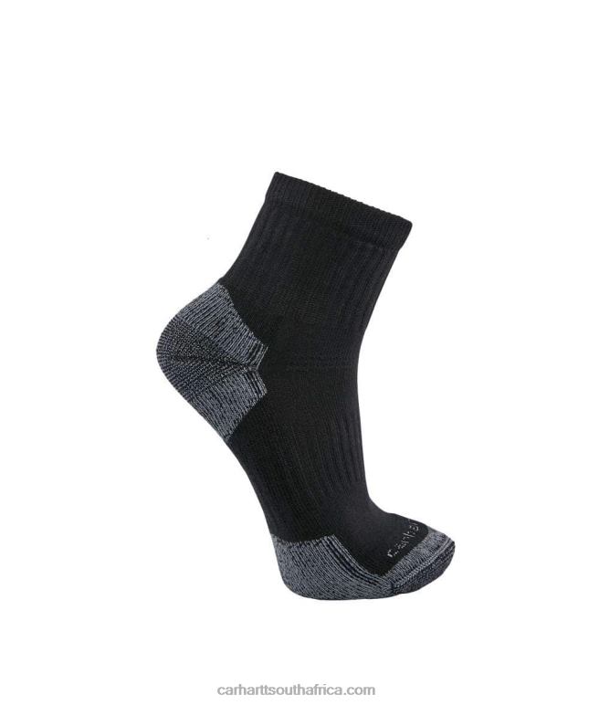 Men Black 6D80X178 Carhartt Midweight Cotton Blend Quarter Sock 3 Pairs
