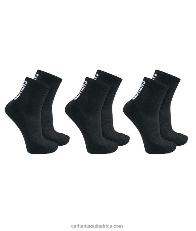 Men Black 6D80X179 Carhartt Force Midweight Logo Short Crew Sock 3 Pairs