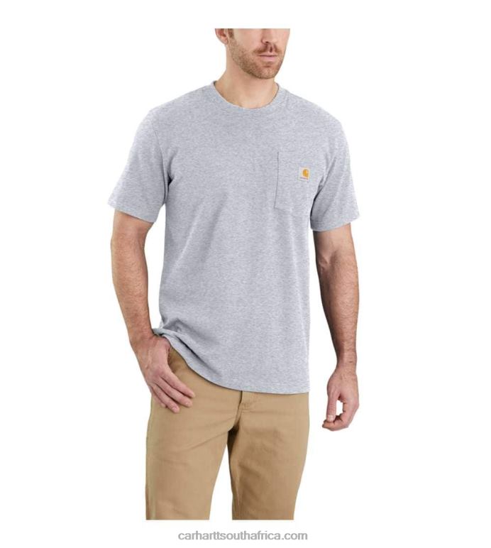 Men Alpine Blue Heather 6D80X116 Carhartt Relaxed Fit Heavyweight Short-Sleeve K87 Pocket T-Shirt