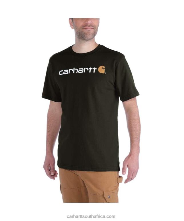 Men Alpine Blue Heather 6D80X127 Carhartt Relaxed Fit Heavyweight Short-Sleeve Logo Graphic T-Shirt