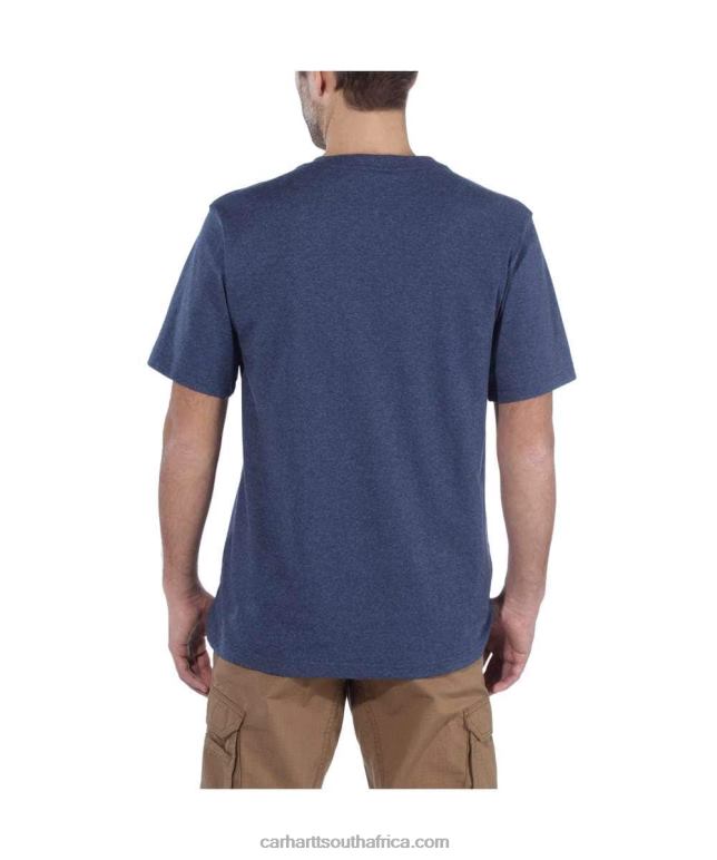 Men Alpine Blue Heather 6D80X127 Carhartt Relaxed Fit Heavyweight Short-Sleeve Logo Graphic T-Shirt