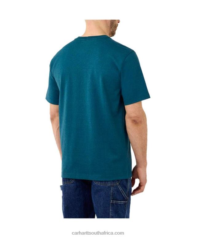 Men Alpine Blue Heather 6D80X127 Carhartt Relaxed Fit Heavyweight Short-Sleeve Logo Graphic T-Shirt