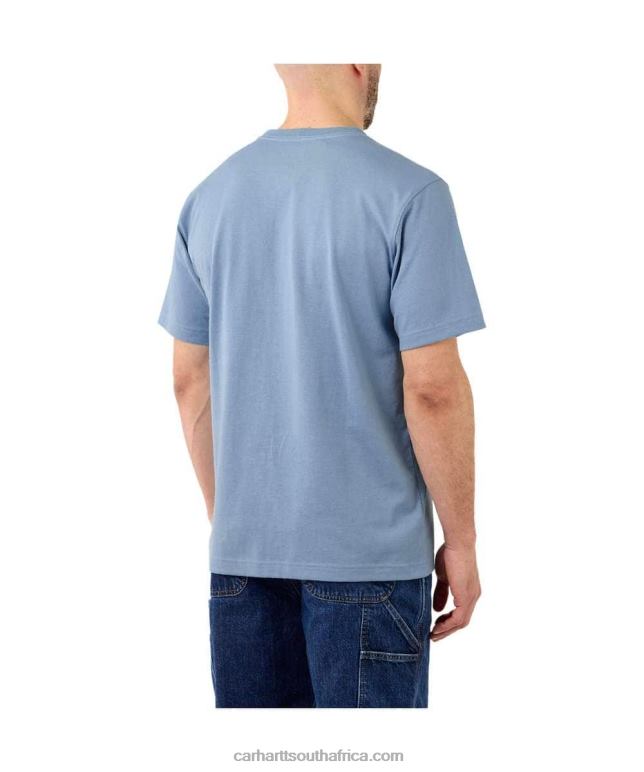 Men Alpine Blue Heather 6D80X127 Carhartt Relaxed Fit Heavyweight Short-Sleeve Logo Graphic T-Shirt