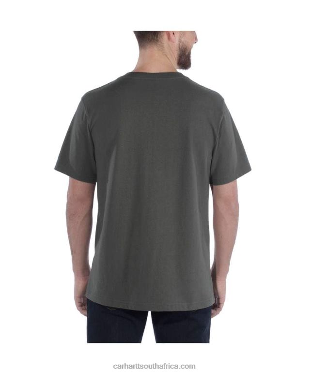 Men Alpine Blue Heather 6D80X127 Carhartt Relaxed Fit Heavyweight Short-Sleeve Logo Graphic T-Shirt