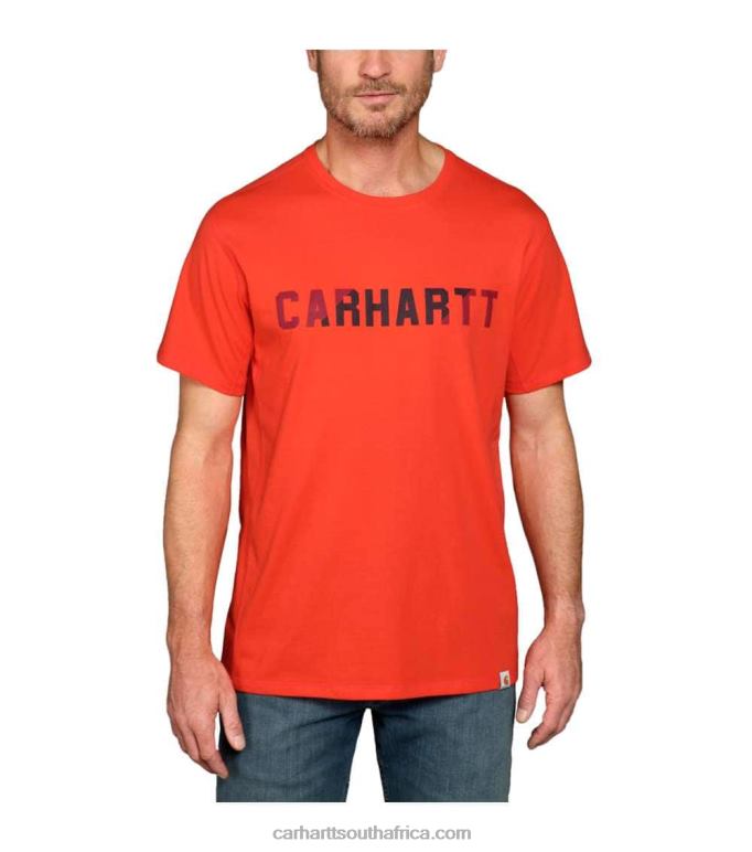 Men Azure Blue 6D80X133 Carhartt Force Relaxed Fit Midweight Short-Sleeve Block Logo Graphic T-Shirt
