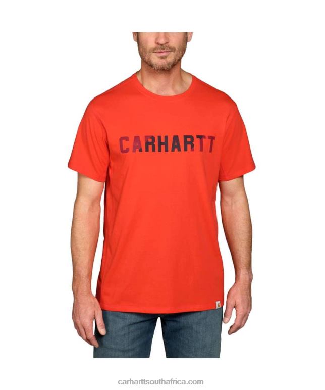 Men Azure Blue 6D80X133 Carhartt Force Relaxed Fit Midweight Short-Sleeve Block Logo Graphic T-Shirt