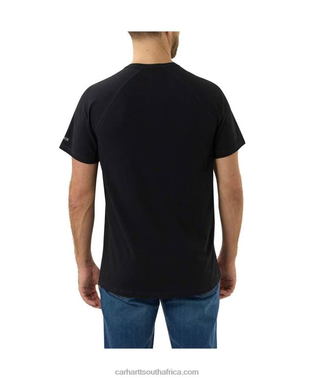 Men Azure Blue 6D80X133 Carhartt Force Relaxed Fit Midweight Short-Sleeve Block Logo Graphic T-Shirt