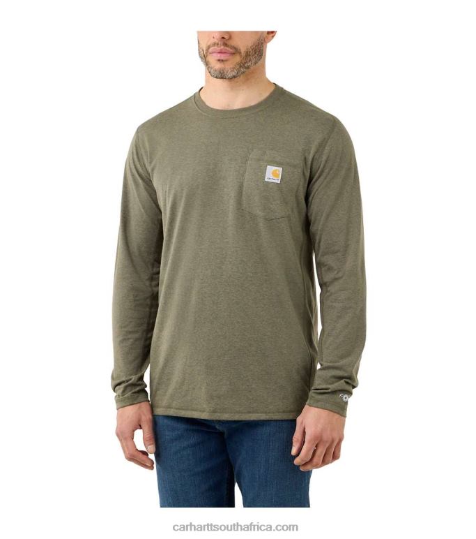 Men Basil Heather 6D80X132 Carhartt Force Relaxed Fit Midweight Long-Sleeve Pocket T-Shirt