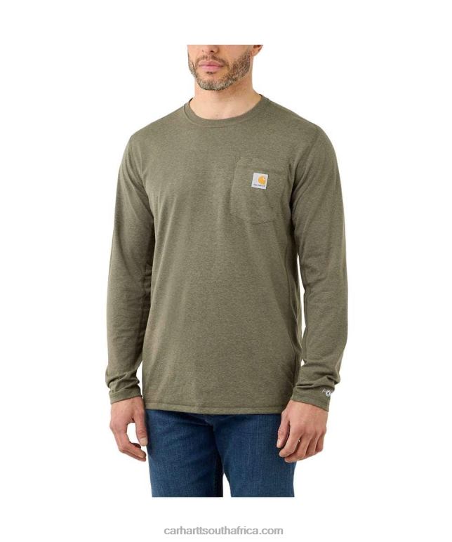 Men Basil Heather 6D80X132 Carhartt Force Relaxed Fit Midweight Long-Sleeve Pocket T-Shirt