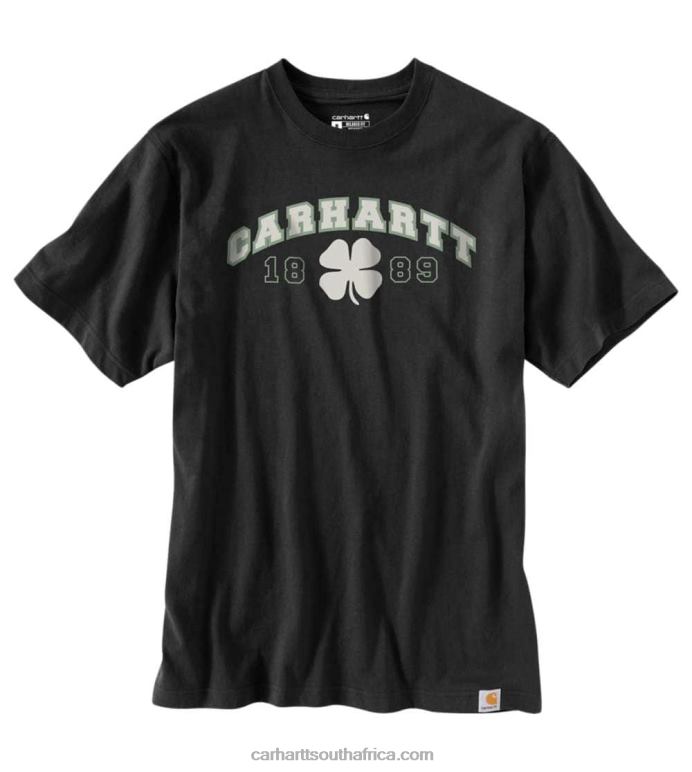 Men Black 6D80X117 Carhartt Relaxed Fit Heavyweight Short-Sleeve Shamrock T-Shirt