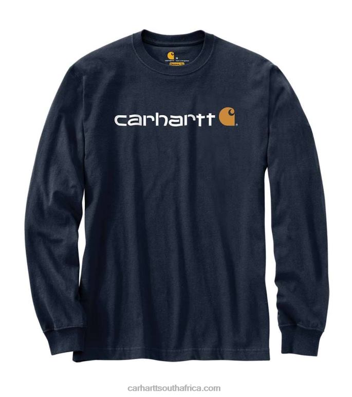 Men Black 6D80X128 Carhartt Relaxed Fit Heavyweight Long-Sleeve Logo Graphic T-Shirt