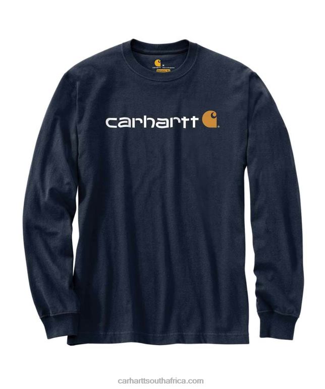 Men Black 6D80X128 Carhartt Relaxed Fit Heavyweight Long-Sleeve Logo Graphic T-Shirt