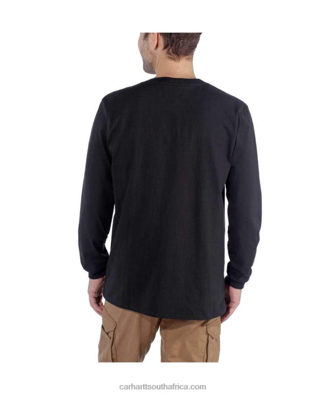 Men Black 6D80X128 Carhartt Relaxed Fit Heavyweight Long-Sleeve Logo Graphic T-Shirt