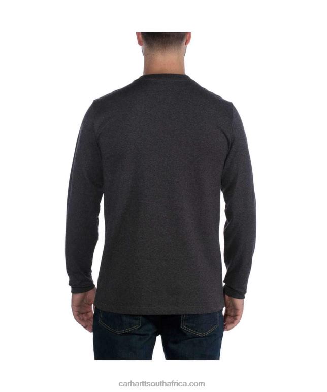 Men Black 6D80X128 Carhartt Relaxed Fit Heavyweight Long-Sleeve Logo Graphic T-Shirt