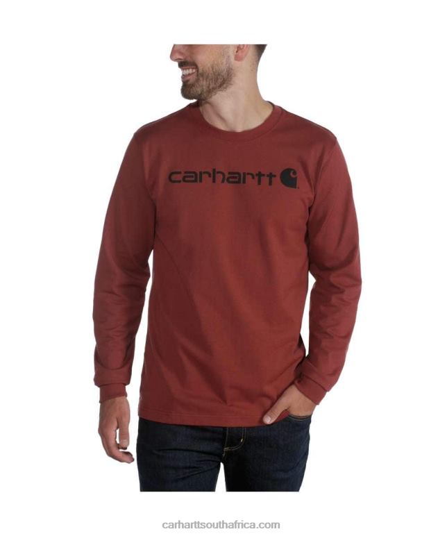 Men Black 6D80X128 Carhartt Relaxed Fit Heavyweight Long-Sleeve Logo Graphic T-Shirt