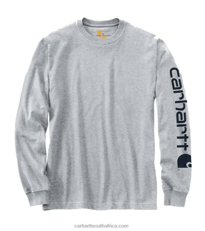 Men Black 6D80X130 Carhartt Relaxed Fit Heavyweight Long-Sleeve Logo Sleeve Graphic T-Shirt