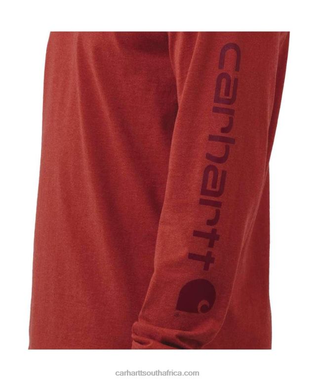 Men Black 6D80X130 Carhartt Relaxed Fit Heavyweight Long-Sleeve Logo Sleeve Graphic T-Shirt