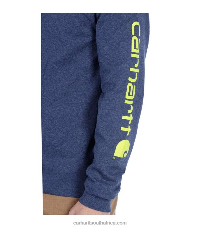 Men Black 6D80X130 Carhartt Relaxed Fit Heavyweight Long-Sleeve Logo Sleeve Graphic T-Shirt