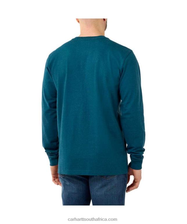 Men Black 6D80X130 Carhartt Relaxed Fit Heavyweight Long-Sleeve Logo Sleeve Graphic T-Shirt