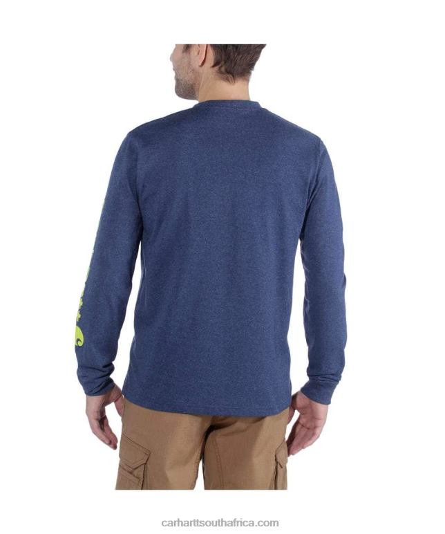 Men Black 6D80X130 Carhartt Relaxed Fit Heavyweight Long-Sleeve Logo Sleeve Graphic T-Shirt