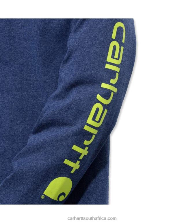 Men Black 6D80X130 Carhartt Relaxed Fit Heavyweight Long-Sleeve Logo Sleeve Graphic T-Shirt