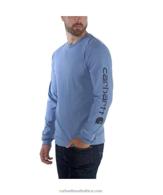 Men Black 6D80X130 Carhartt Relaxed Fit Heavyweight Long-Sleeve Logo Sleeve Graphic T-Shirt