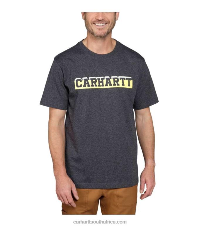 Men Carbon Heather 6D80X122 Carhartt Relaxed Fit Heavyweight Short-Sleeve Logo Graphic T-Shirt