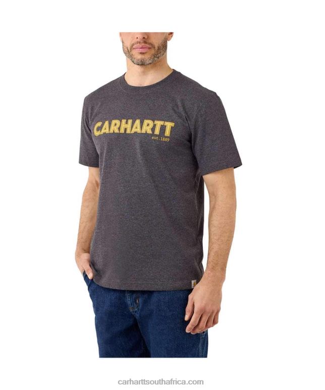 Men Carbon Heather 6D80X134 Carhartt Relaxed Fit Heavyweight Short-Sleeve Logo Graphic T-Shirt