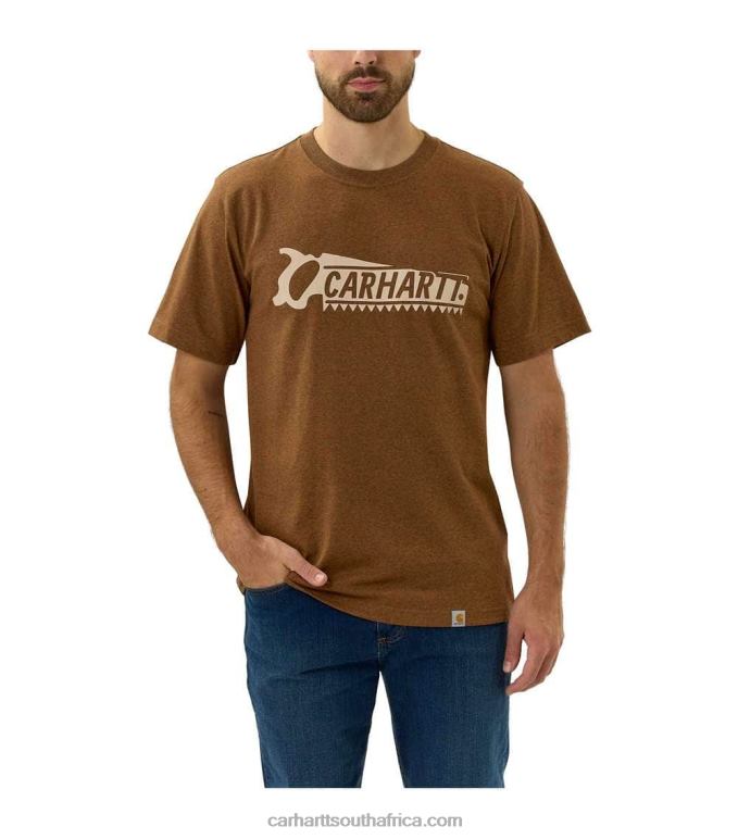 Men Carbon Heather 6D80X138 Carhartt Relaxed Fit Heavyweight Short-Sleeve Saw Graphic T-Shirt