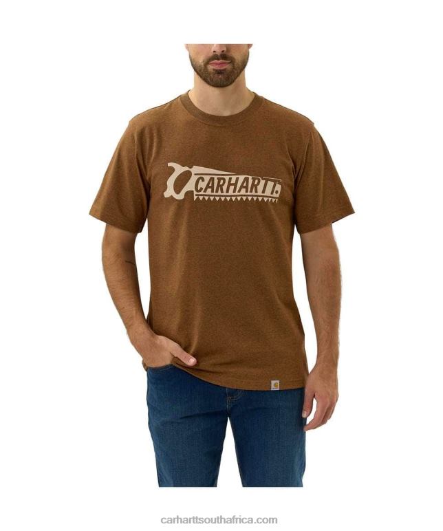 Men Carbon Heather 6D80X138 Carhartt Relaxed Fit Heavyweight Short-Sleeve Saw Graphic T-Shirt