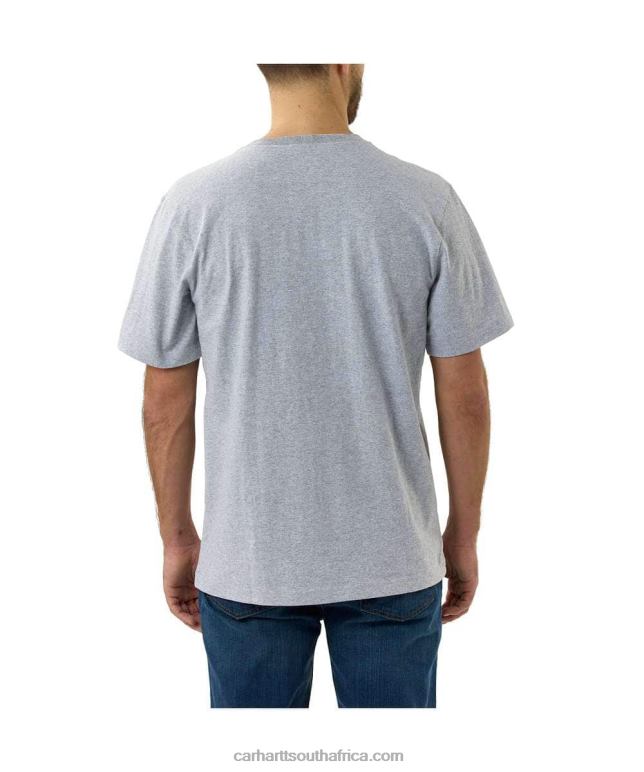 Men Heather Grey 6D80X135 Carhartt Relaxed Fit Heavyweight Short-Sleeve Camo Pocket Graphic T-Shirt