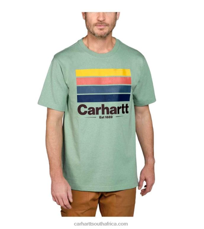 Men Jade Heather 6D80X120 Carhartt Relaxed Fit Heavyweight Short-Sleeve Line Graphic T-Shirt