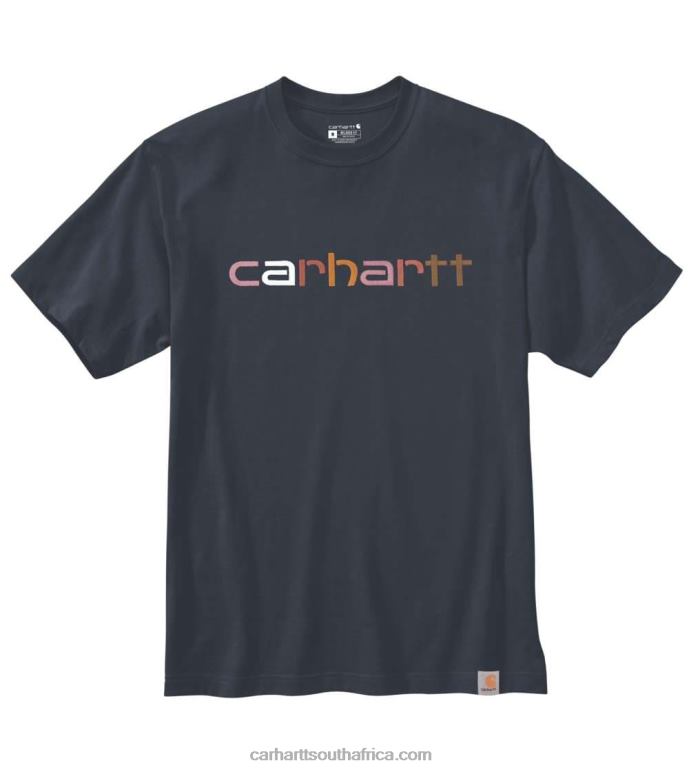 Men Navy 6D80X121 Carhartt Relaxed Fit Heavyweight Short-Sleeve Logo Graphic T-Shirt