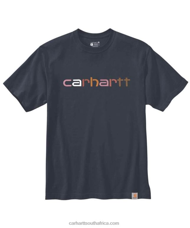 Men Navy 6D80X121 Carhartt Relaxed Fit Heavyweight Short-Sleeve Logo Graphic T-Shirt