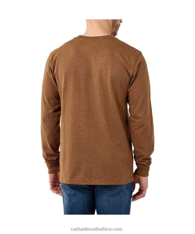Men Oiled Walnut Heather 6D80X141 Carhartt Relaxed Fit Heavyweight Long-Sleeve Camo Logo Graphic T-Shirt