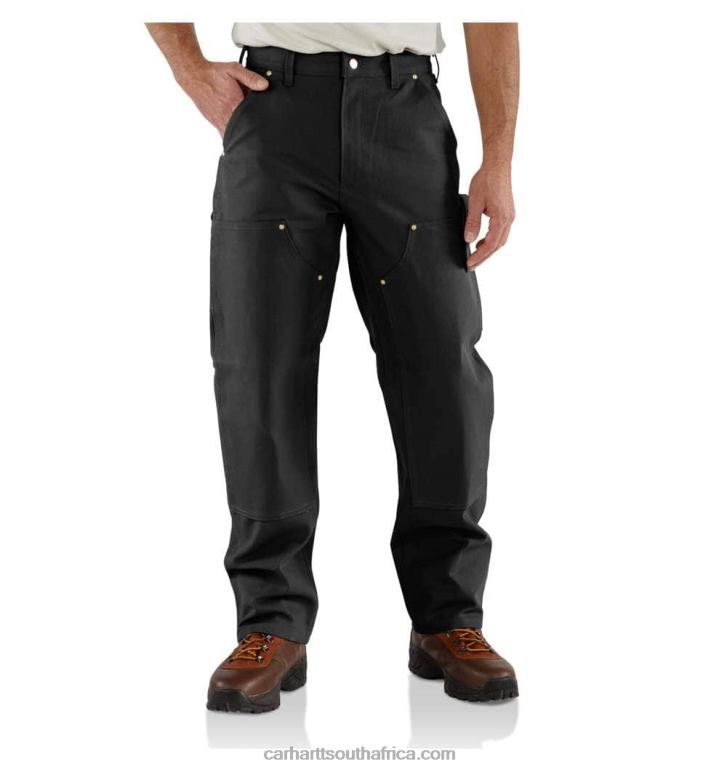 Men Black 6D80X63 Carhartt Loose Fit Firm Duck Double-Front Utility Work Pant