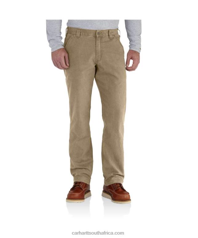 Men Dark Khaki 6D80X70 Carhartt Rugged Flex Relaxed Fit Canvas Work Pant
