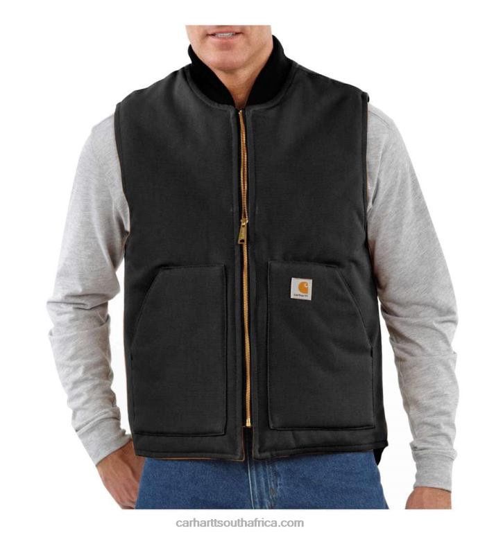 Men Black 6D80X105 Carhartt Relaxed Fit Firm Duck Insulated Rib Collar Vest