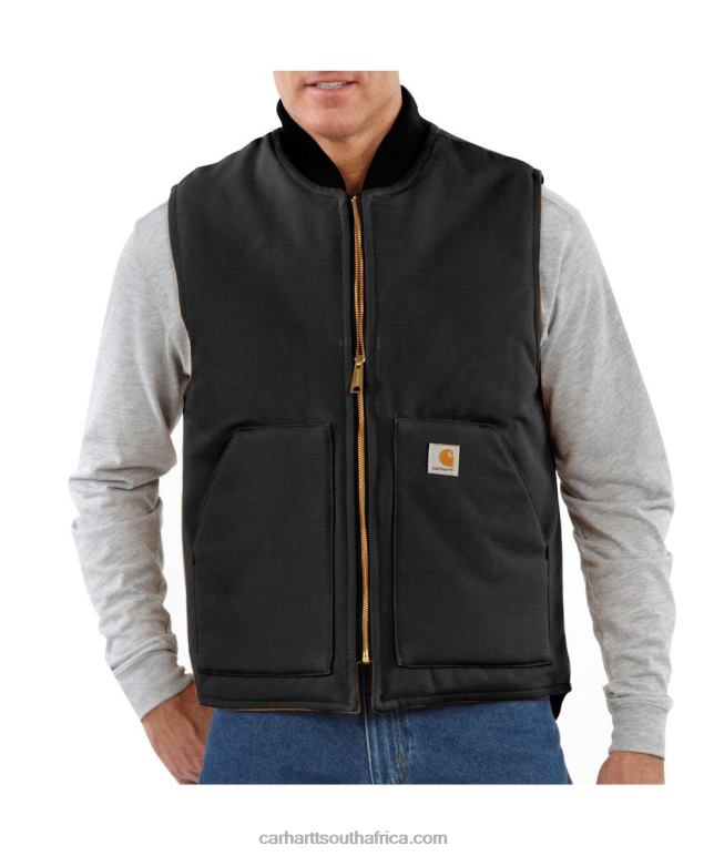 Men Black 6D80X105 Carhartt Relaxed Fit Firm Duck Insulated Rib Collar Vest