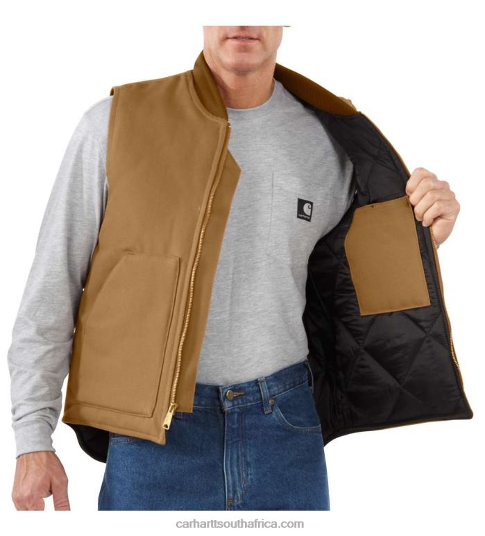 Men Black 6D80X105 Carhartt Relaxed Fit Firm Duck Insulated Rib Collar Vest