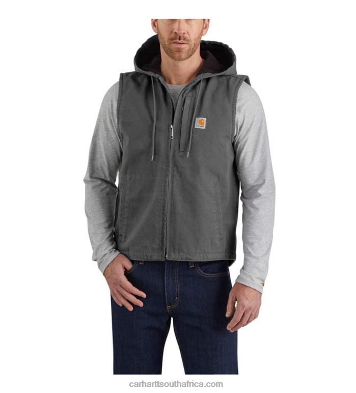 Men Black 6D80X106 Carhartt Relaxed Fit Washed Duck Fleece-Lined Hooded Vest