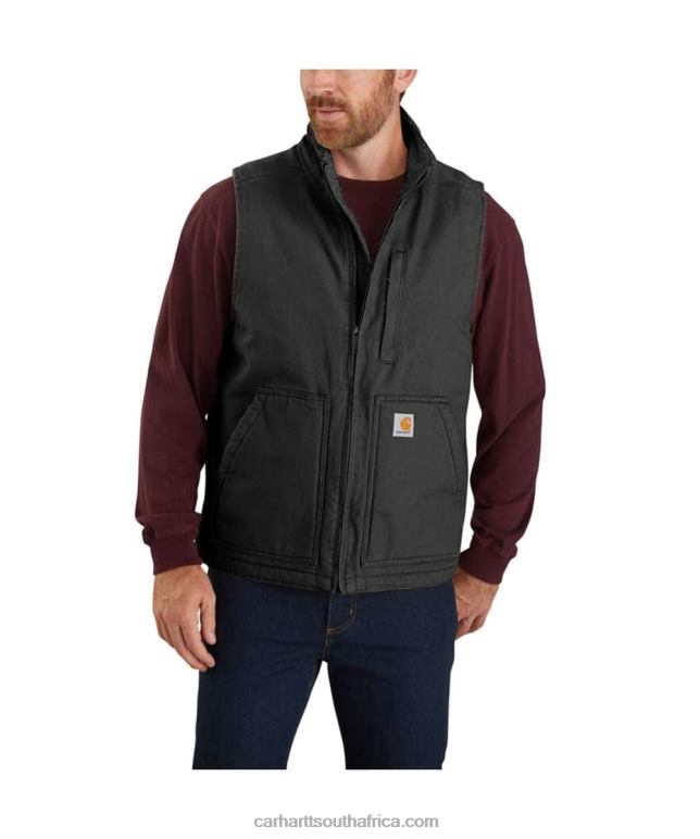 Men Black 6D80X107 Carhartt Loose Fit Washed Duck Sherpa-Lined Mock-Neck Vest