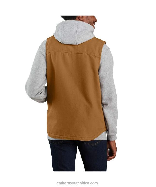 Men Black 6D80X107 Carhartt Loose Fit Washed Duck Sherpa-Lined Mock-Neck Vest